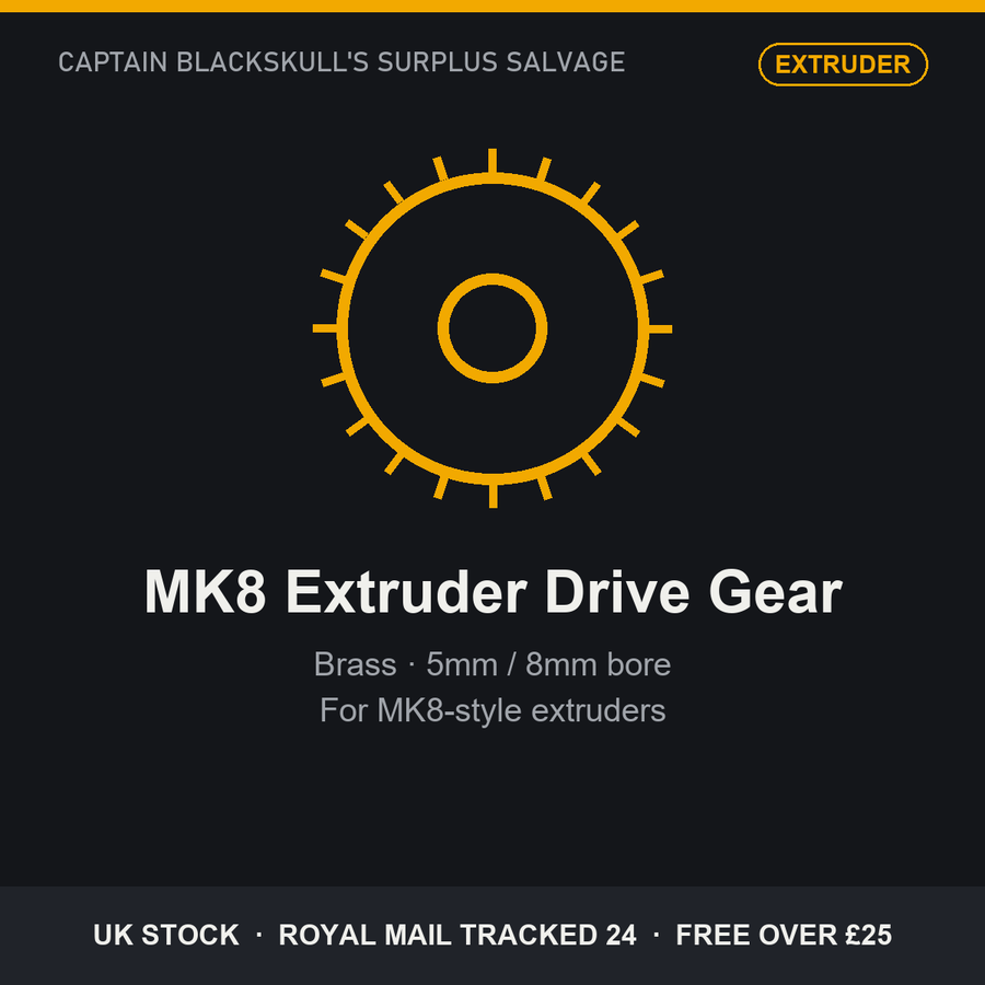 MK8 Extruder Drive Gear - brass, 5mm / 8mm bore