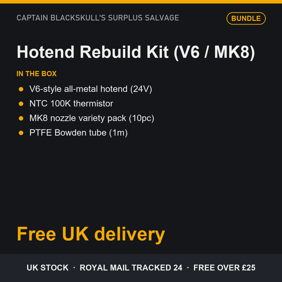 Hotend Rebuild Kit bundle - V6-style hotend, thermistor, MK8 nozzle pack, PTFE tube
