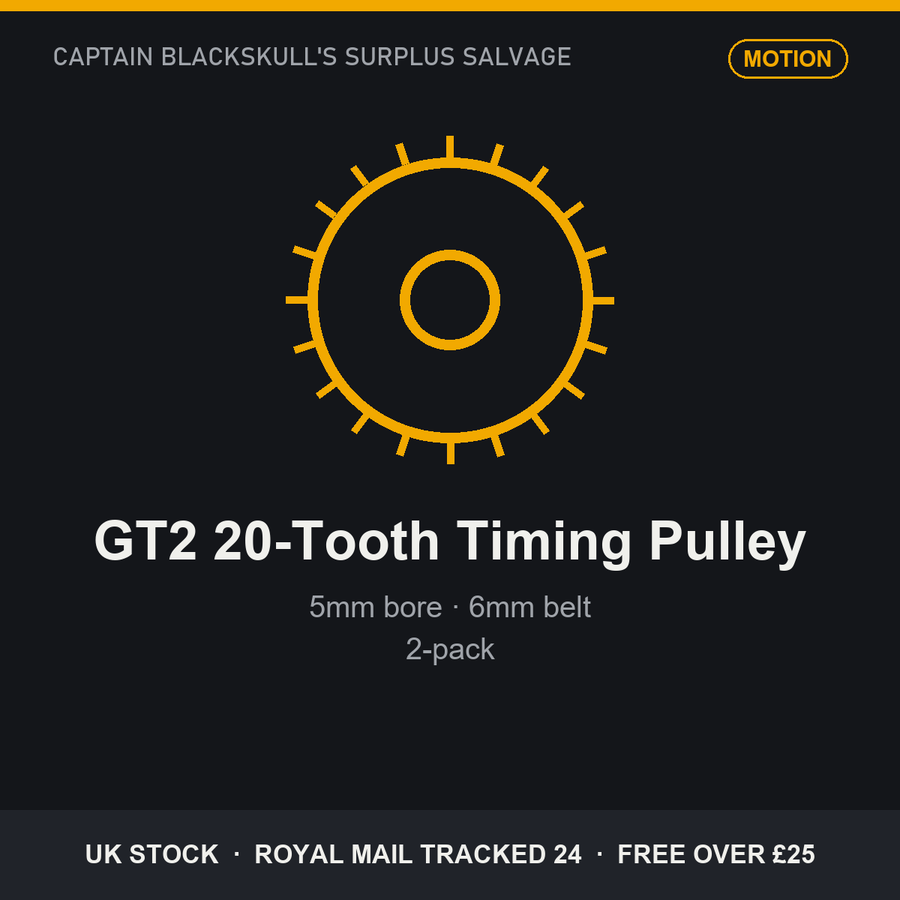 GT2 20-Tooth Timing Pulley - 5mm bore, 6mm belt, 2-pack