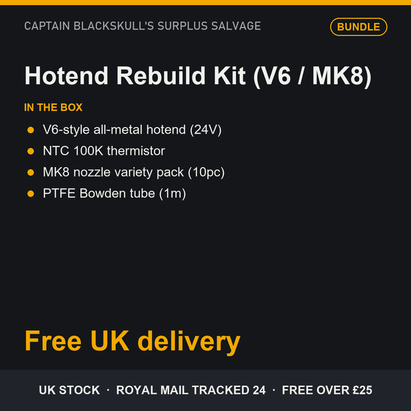 Hotend Rebuild Kit bundle - V6-style hotend, thermistor, MK8 nozzle pack, PTFE tube